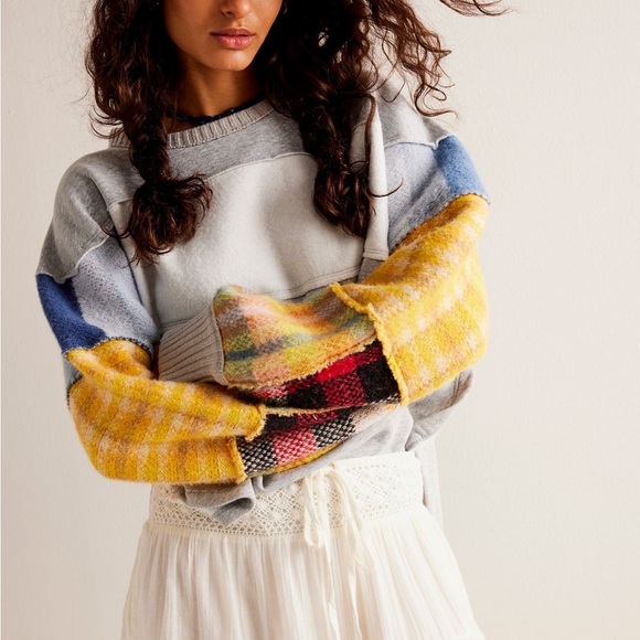 Free People We the Free Easy on me Pullover Sweater Top plaid Long sleeve - Picture 2 of 11